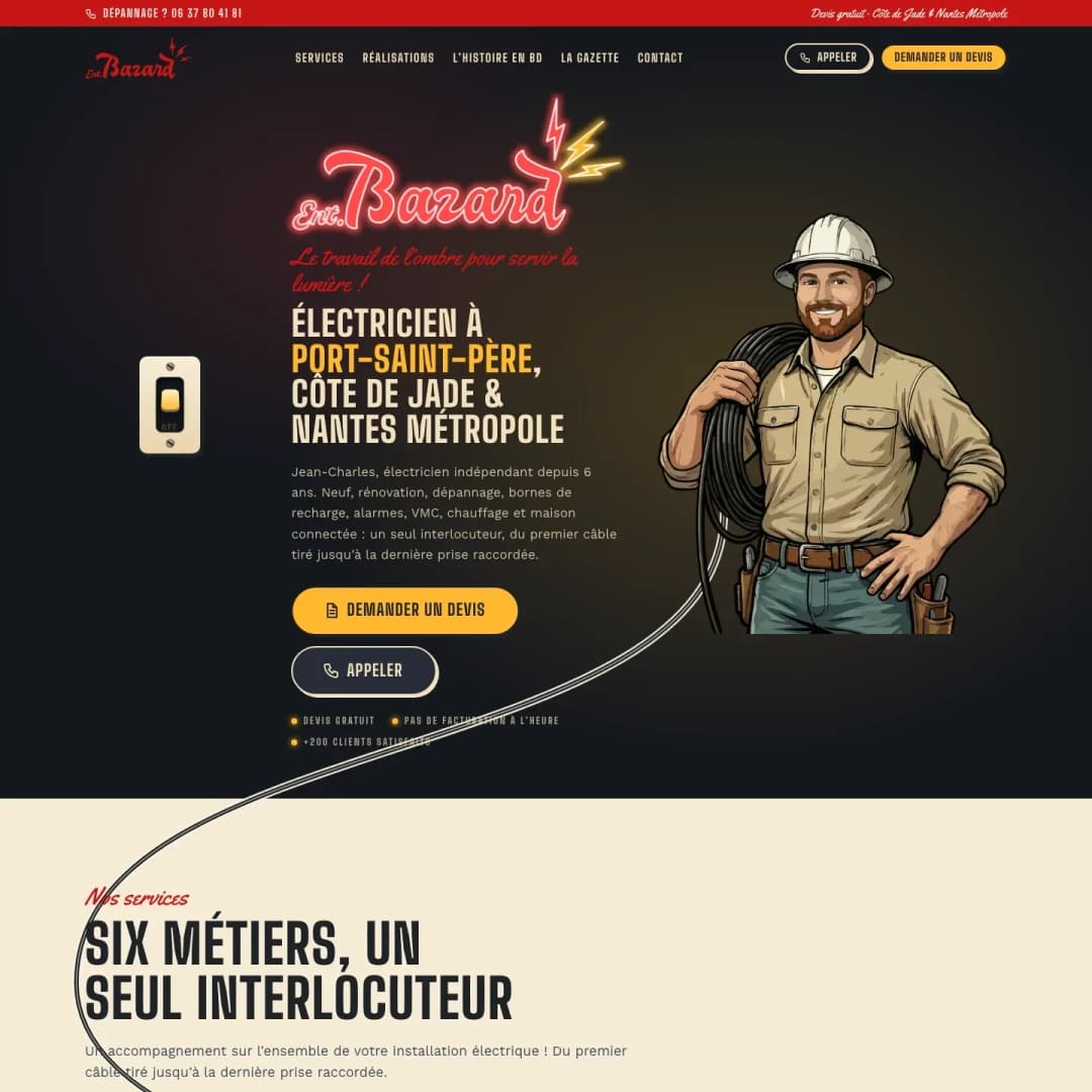 La maquette du site de Entreprise Bazard, la page d’accueil sur ordinateur, partie 1 sur 5.