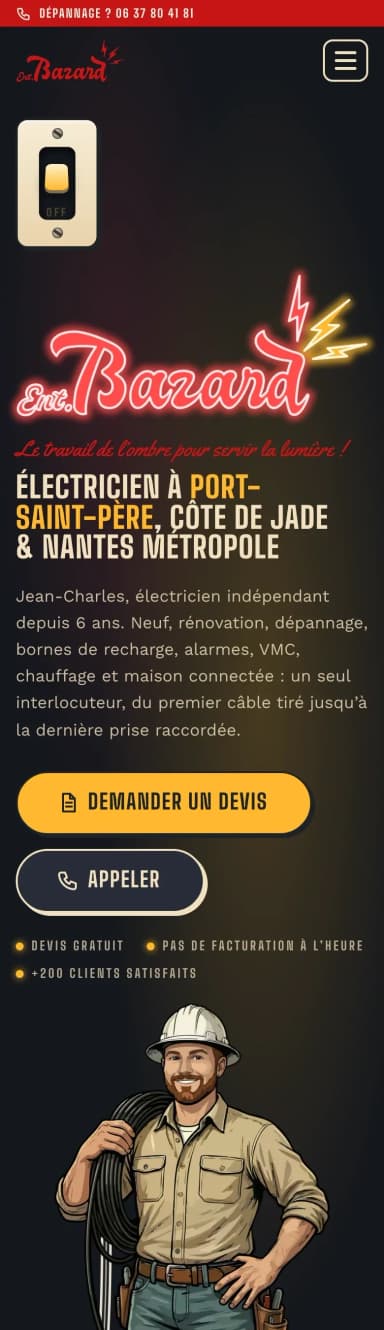 La maquette du site de Entreprise Bazard, la page d’accueil sur téléphone, partie 1 sur 5.