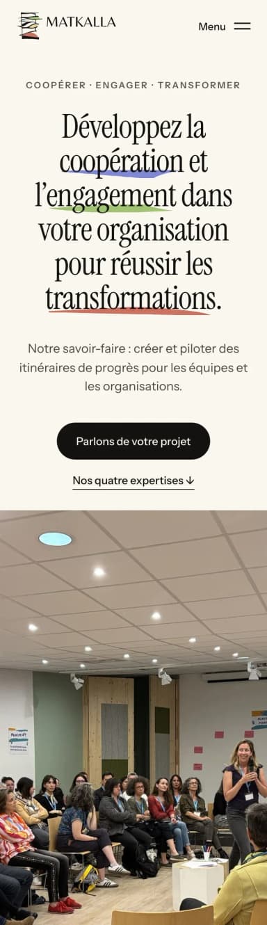 La maquette du site de Matkalla, la page d’accueil sur téléphone, partie 1 sur 5.